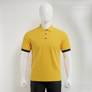 Polo Premium para Hombre en Azul Marino con Elegantes Puños en Contraste Negro y Diseño Minimalista Liso de Alta Calidad - Product Image 2