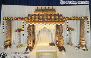 Mandap de Boda Estilo Templo Majestic Blanco y Dorado, Mandap de Boda del Sur de la India Estilo Palacio, Mandap Estilo Gran Maharaja - Product Image 3