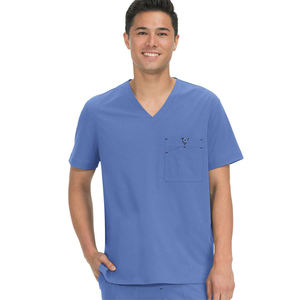 Ensemble d'uniformes médicaux personnalisés pour hommes, confortables et respirants, à col en V, en tissu tissé 100% coton, avec détection par radiofréquence - Product Image 3