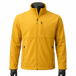 Veste softshell en polaire jaune moutarde pour homme, col montant, fermeture éclair, coupe décontractée, coupe-vent, vêtement d'automne, coupe régulière - Product Image 1