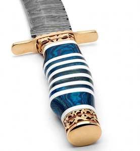 Couteau utilitaire d'extérieur en acier Damas forgé à la main Iron Crown Forge, manche en bois stabilisé bleu, OEM disponible, pointe tombante de 4 mm d'épaisseur - Product Image 6