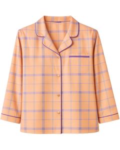 Ensemble de pyjama pour femmes à carreaux pêche et orange personnalisé, manches longues, boutonné, vêtements de nuit en coton doux, ensemble de vêtements de détente en deux pièces - Product Image 3