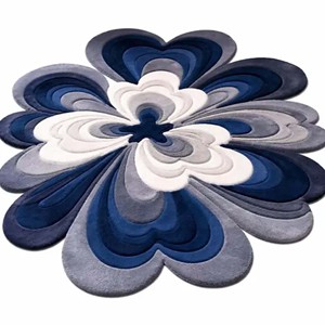Tapis d'intérieur moderne en forme de fleurs abstraites, bleu marine, gris, blanc, tufté, moelleux, antidérapant, pour salon, décoration de la maison - Product Image 1