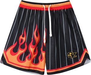 Men's Basketball Shorts Flame Print Mesh Breathable <b>Drawstring</b> Elastic Waist Custom Logo Sportswear Summer Adult Teamwear - Product Image 1
