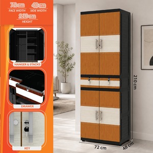 Armoire de rangement en plastique Naiba avec tiroir, étagères et penderie, couleur marron clair, pour le rangement des vêtements, meubles de chambre à coucher - Product Image 5