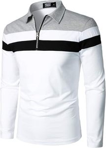 Men’s Long Sleeve Polo Shirt Casual Slim Fit Shirts Contrast Color <b>Patchwork</b> T Shirts Cotton <b>Tops</b> - Product Image 2
