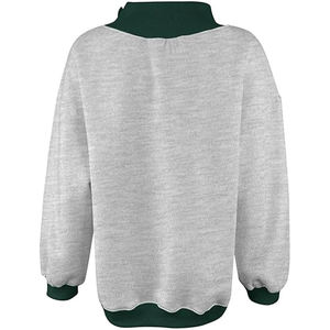 Sweat-shirt à col montant color block pour femme, gris et vert forêt, pull en molleton ample - Product Image 4