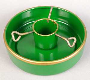 Base para Árbol de Navidad Alemana Vintage — Base de Metal Esmaltado Verde con Detalles Dorados |   Decoración Navideña de Mediados de Siglo - Product Image 5