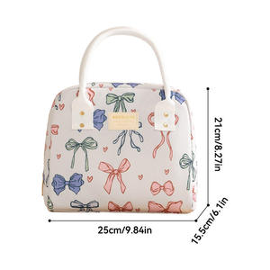 Stylish Ribbon Print <b>Insulated</b> <b>Lunch</b> Tote for Women Portable Thermal Cooler Pouch for Office and Picnic - Product Image 1