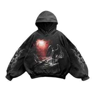 Y2K Europeo Americano calle moda gótica patrón impreso Sudadera con capucha de gran tamaño Retro Hip Hop Casual pulóver ropa deportiva polar - Product Image 2