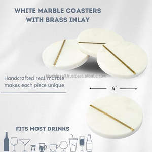 Sous-verres attrayants en céramique avec travail en laiton Sous-verres en marbre en pierre naturelle pour le bureau de l'hôtel ou la maison Design indien - Product Image 5