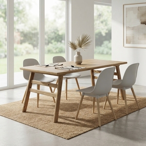<b>Solid</b> <b>Wood</b> Rectangular Dining Table Modern Minimalist A Line Frame Leg Natural Teak Style Wooden <b>Desk</b> Home Dining Room Furniture - Product Image 4