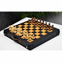 Jeu d'échecs de luxe en cuir avec étui de rangement, pièces d'échecs en bois artisanales, jeu de société professionnel de voyage, cadeau, échecs en cuir