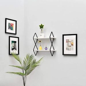 Modern Floating Plant Fiber <b>Storage</b> Boxes <b>Bins</b> Metal Frame Geometric Design Three-Layer Durable Wall Mounted for Bathroom Home - Product Image 2