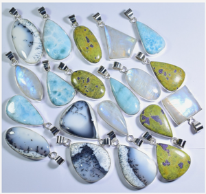 20 Pieces Natural Gemstone Pendant Set 925 Sterling Silver Handmade Wholesale Jewelry Collection for Women - Product Image 3
