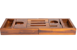 Porte-accessoires de bain en teck massif avec support pour tablette et porte-vin - Product Image 4