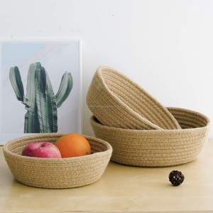 Panier rond en jute fabriqué à la main, panier de rangement pour la maison, le linge, les jouets et la décoration du salon - Product Image 5