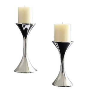 Modern Silver Metal <b>Square</b> Eco-Friendly Lantern Pillar <b>Set</b> Shiny Chrome Table Stand Luxury Wedding Centerpiece - Product Image 1