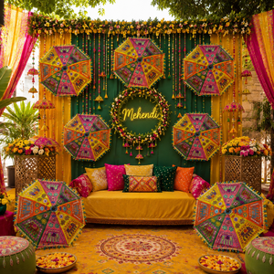 Magnifique parapluie décoratif pliable à motif Rajasthani, conçu à la main, avec poignée en alliage, idéal pour les mariages et les cadeaux de retour d'Inde. - Product Image 4