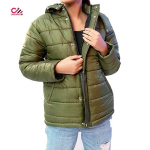 Chaqueta acolchada para mujer, abrigos con capucha, abrigos holgados de invierno para mujer, abrigos verdes de plumón, ropa exterior cálida para mujer, relleno de poliéster, longitud regular - Product Image 1