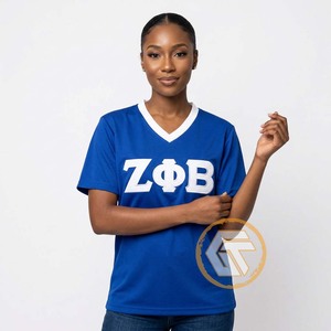 T-shirts personnalisés GREEK TREASURES Zeta Phi Beta pour femmes, col en V, manches courtes, logo, 100% coton, respirant, écologique - Product Image 2