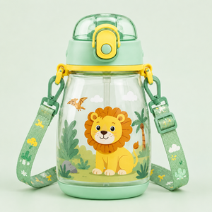 Botella de Agua para Niños, Botella de Plástico sin BPA de 850 ml, Color Surtido, a Prueba de Fugas, con Tapa Abatible y Correa, para la Escuela, Deportes al Aire Libre - Product Image 3