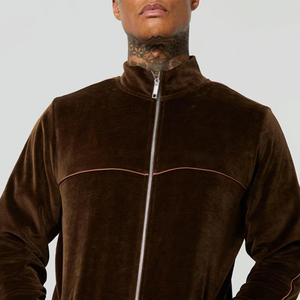 Ensemble de survêtement en velours épais personnalisé pour homme, avec sweat-shirt à col cheminée et passepoil, et ensemble assorti en polaire vierge, vente en gros, fabricant, pour la vente en gros - Product Image 4