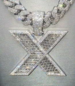 Pendentif en argent 925 plaqué rhodium pour homme, avec moissanite taille baguette, motif géométrique, style hip-hop, pour usage quotidien, pendentif lettre initiale - Product Image 4