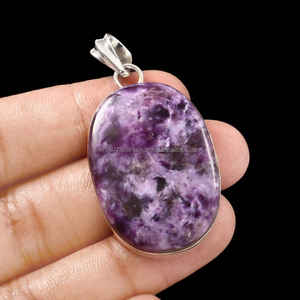 Colgante de plata esterlina 925, hecho a mano colgante de plata, colgante de charoita ovalada, colgante de piedra azul, regalo para ella - Product Image 2