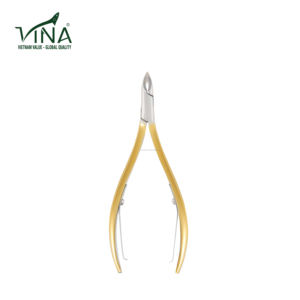 Pince à cuticules professionnelle en acier inoxydable doré Vina VNC-07V poignée ronde coupe propre - Product Image 3