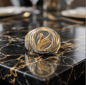 DIVYORO Anillo de cisne clásico chapado en oro de dos tonos para hombre, para ocasiones festivas y uso diario - Product Image 2