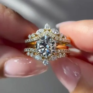 Elegant 925 Moissanite Luxurious 2.0Ct Cut 4 Prong <b>Solitaire</b> Engagement <b>Ring</b> for Women Sterling <b>Silver</b> Yellow Gold Plated - Product Image 3