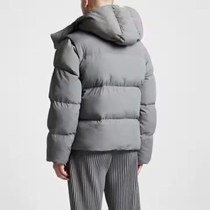 Chaqueta de Plumón Gris para Hombre, con Capucha, Cierre de Cremallera, Color Sólido, Gruesa, para Invierno, Corte Regular, Largo Corto - Product Image 2