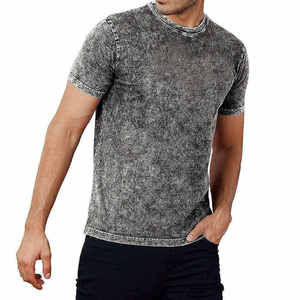 T-shirt vintage pour homme en coton délavé à l'acide, style streetwear rétro, col rond, manches courtes, effet vieilli, couleur minérale, vente en gros - Product Image 6