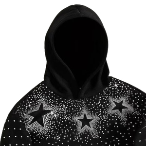 Sudadera con Capucha de Lujo con Pedrería de Estrellas, Negra, Estilo Urbano, Brillante, Diseño Personalizado, Unisex - Product Image 2
