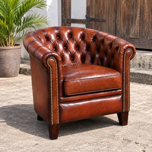 Sillón Chesterfield de Cuero Genuino de Lujo, Sillón Club con Botones, Sillón Moderno con Brazos Decorativos, Muebles para Sala de Estar, Vestíbulo de Hotel - Product Image 1