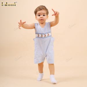 Babeeni Lapin de Pâques d'été smocké Bébé Garçons Barboteuses de luxe Spandex/Cotton OEM ODM Bouton de broderie personnalisé fait à la main - Product Image 3