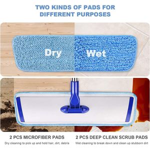 Mop piatto professionale da 18 pollici con manico in acciaio inossidabile, mop per la pulizia dei pavimenti in microfibra con 4 panni lavabili e riutilizzabili - Product Image 3