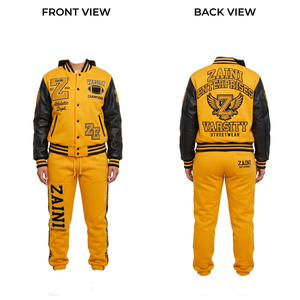 ZAINI Premium 320g Polyester/Cotton Fleece <b>Yellow</b> Black Paneled Varsity <b>Tracksuit</b> Custom Sublimation Transfer Print Quick Dry - Product Image 1