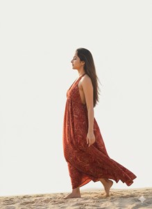 เดรสแม็กซี่พิมพ์ลายบล็อกสำหรับผู้หญิง คอวี แขนกุด สไตล์ลำลอง ทรงหลวม โบฮีเมียน ผ้าฝ้าย ชุดลำลองและเทรนด์แฟชั่นสำหรับผู้หญิง - Product Image 3