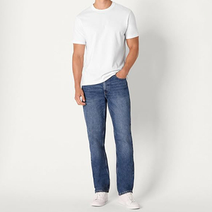 Casual Solid Breathable <b>Button</b> Straight Leg Men Denim Customized Design Mid Waist Washed Slim Fit Zipper Fly <b>Jeans</b> Pant - Product Image 3