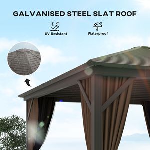 Gazebo con Tetto Rigido 3x3m Marrone Scuro, Struttura in Alluminio per Patio e Giardino con Tende a Gancio, Padiglione Permanente per Cortile - Product Image 4