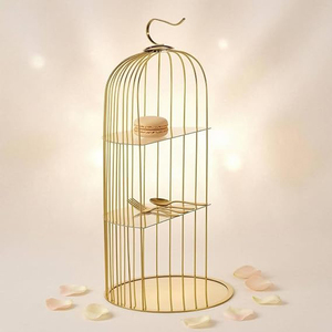 Stainless Steel <b>Cake</b> <b>Stand</b> Gold Birdcage Pastry <b>Stand</b> Curved <b>3</b>-<b>Tier</b> Round Base <b>Cake</b> <b>Stand</b> - Product Image 2