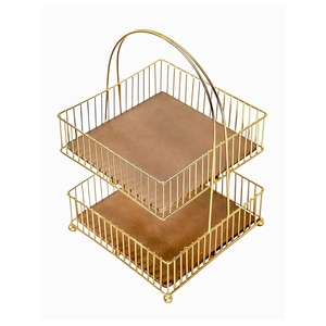 Two-Tier Metal and <b>Wood</b> <b>Fruit</b>/Vegetable Storage Baskets Sustainable Decorative Kitchen & Tabletop Carved Decorative & Usage - Product Image 2