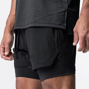 Men's Compression Short Double <b>Layer</b> Black Color Inner Pocket Running Gym Fitness Training Shorts With Airflow Support - Product Image 2