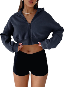 2026 Custom Logo Summer Crop <b>Top</b> Hoodie Short Set <b>Sweat</b> Women Zipper Biker Short Jogger Two Piece Set Women Clothing CropHoodies - Product Image 6