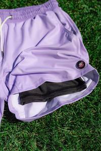 Wholesale Rate Solid Purple Casual <b>Shorts</b> With Elastic Waist Swim Wear Back Pocket Mid Length <b>Woven</b> Fabric Men's <b>Shorts</b> - Product Image 3