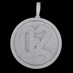 Colgante de Alfabeto Personalizado con Incrustaciones de Moissanita Plateada Redonda Grande, Joyería de Moda Hip Hop, Colgante de Alfabeto Personalizado - Product Image 5