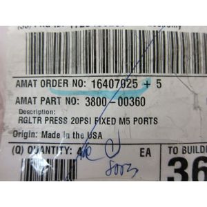 Régulateur de pression AMAT 3800-00360 20 PSI fixe M5 - Équipements et pièces semi-conducteurs de confiance à l'échelle mondiale chez - Product Image 6