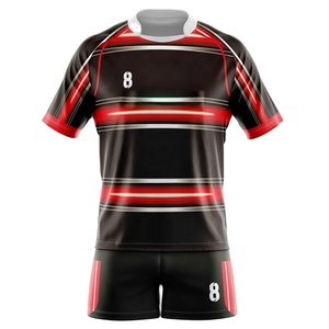 Men's Sublimated Breathable Rugby Uniform Set Black Red Green Gradient Crew Neck Short Sleeve Quick Dry <b>Athletic</b> Fit Winter All - Product Image 3